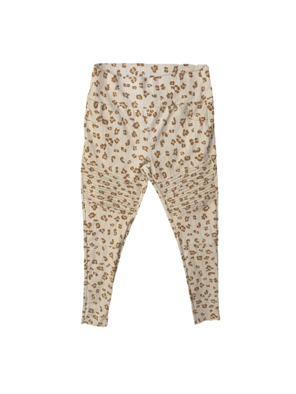 Womens AGNES & DORA Beige Brown Leopard Pants XL NWOT Moto Jeggings Ribbed PKTS